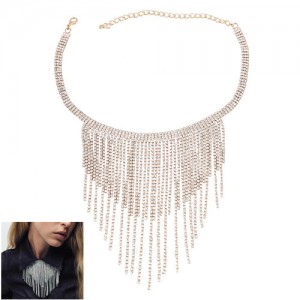 U.S. Fashion Full Rhinestone Long Tassel Wholesale Women Necklace - Golden