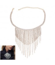 Hip-hop Design Three Layers Full Bling Rhinestones Bold Fashion Women  Necklace - Golden