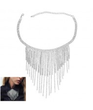 U.S. Fashion Full Rhinestone Long Tassel Wholesale Women  Necklace - Golden