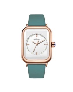 Fashionable Sport Style Square Dial Silicone Strap Women Wrist Watch - White and Green