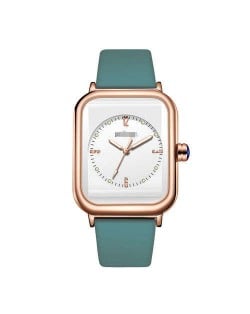 Fashionable Sport Style Square Dial Silicone Strap Women Wrist Watch - White and Green