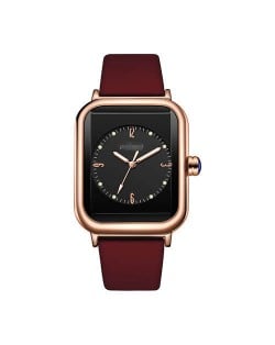 Fashionable Sport Style Square Dial Silicone Strap Women Wrist Watch - Red Wine