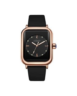 Fashionable Sport Style Square Dial Silicone Strap Women Wrist Watch - Black