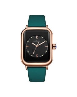 Fashionable Sport Style Square Dial Silicone Strap Women Wrist Watch - Black and Green