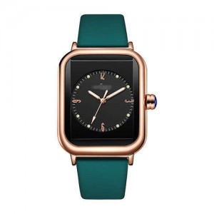 Fashionable Sport Style Square Dial Silicone Strap Women Wrist Watch - Black and Green