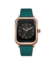 Fashionable Sport Style Square Dial Silicone Strap Women Wrist Watch - Black and Green