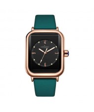 Fashionable Sport Style Square Dial Silicone Strap Women Wrist Watch - Black and Green