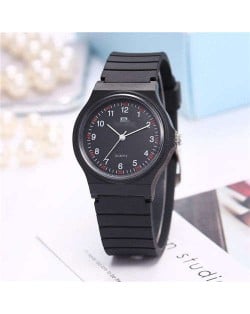 Casual Style Black Soft Plastic Strap Waterproof Street Fashion Women Wrist Watch - NO.1