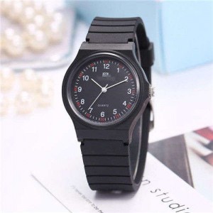 Casual Style Black Soft Plastic Strap Waterproof Street Fashion Women Wrist Watch - NO.1
