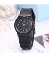 Casual Style Black Soft Plastic Strap Waterproof Street Fashion Women Wrist Watch - NO.1