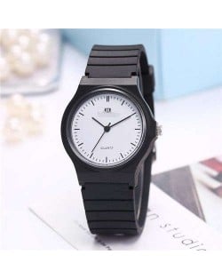 Casual Style Black Soft Plastic Strap Waterproof Street Fashion Women Wrist Watch - NO.2