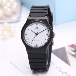 Casual Style Black Soft Plastic Strap Waterproof Street Fashion Women Wrist Watch - NO.2