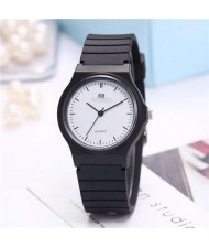 Casual Style Black Soft Plastic Strap Waterproof Street Fashion Women Wrist Watch - NO.2