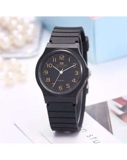 Casual Style Black Soft Plastic Strap Waterproof Street Fashion Women Wrist Watch - NO.3