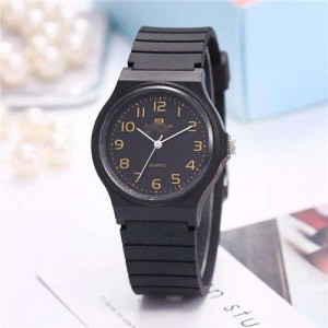 Casual Style Black Soft Plastic Strap Waterproof Street Fashion Women Wrist Watch - NO.3