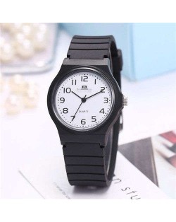 Casual Style Black Soft Plastic Strap Waterproof Street Fashion Women Wrist Watch - NO.4