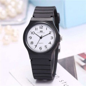 Casual Style Black Soft Plastic Strap Waterproof Street Fashion Women Wrist Watch - NO.4