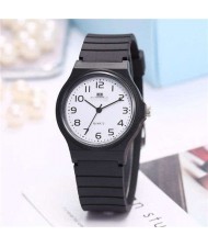 Casual Style Black Soft Plastic Strap Waterproof Street Fashion Women Wrist Watch - NO.4