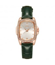 Business Women Fashion Graceful Square Dial Leather Wrist Watch - Green