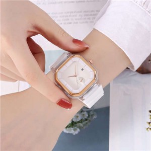 Simple Square Design Casual Fashion Silicone Band Women Wrist Costume Watch - White