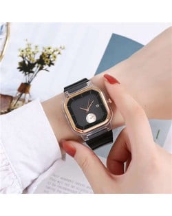 Simple Square Design Casual Fashion Silicone Band Women Wrist Costume Watch - Black