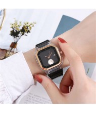 Simple Square Design Casual Fashion Silicone Band Women Wrist Costume Watch - Black