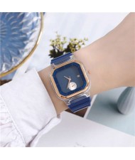 Simple Square Design Casual Fashion Silicone Band Women Wrist Costume Watch - Blue