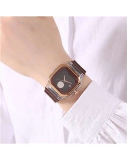 Simple Square Design Casual Fashion Silicone Band Women Wrist Costume Watch - Coffee