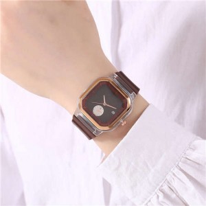 Simple Square Design Casual Fashion Silicone Band Women Wrist Costume Watch - Coffee