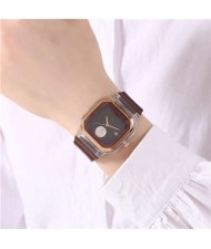 Simple Square Design Casual Fashion Silicone Band Women Wrist Costume Watch - Coffee