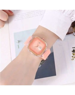 Simple Square Design Casual Fashion Silicone Band Women Wrist Costume Watch - Light Orange