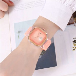 Simple Square Design Casual Fashion Silicone Band Women Wrist Costume Watch - Light Orange