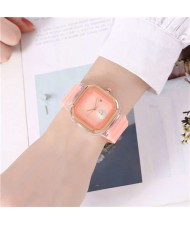 Simple Square Design Casual Fashion Silicone Band Women Wrist Costume Watch - Light Orange