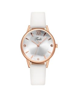 Minimalist Fashion Round Dial Design Casual Silicone Band Women Wrist Watch - White