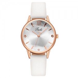 Minimalist Fashion Round Dial Design Casual Silicone Band Women Wrist Watch - White
