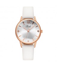 Minimalist Fashion Round Dial Design Casual Silicone Band Women Wrist Watch - White