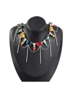 Vintage Style Rhinestone Tassel Popular Women Statament Necklace - Multicolor