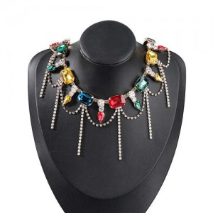 Vintage Style Rhinestone Tassel Popular Women Statament Necklace - Multicolor