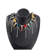 Vintage Style Rhinestone Tassel Popular Women Statament Necklace - Multicolor