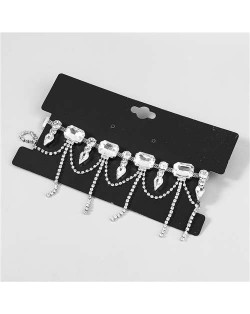 Vintage Style Rhinestone Tassel Popular Women Statament Necklace - Silver