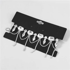 Vintage Style Rhinestone Tassel Popular Women Statament Necklace - Silver