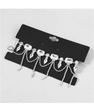 Vintage Style Rhinestone Tassel Popular Women Statament Necklace - Silver