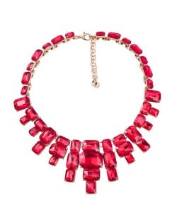 Wholesale Jewelry Square Glass Rhinestone Bold Fashion Women Statement Necklace - Red