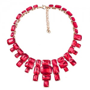 Wholesale Jewelry Square Glass Rhinestone Bold Fashion Women Statement Necklace - Red