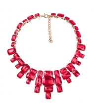 Wholesale Jewelry Square Glass Rhinestone Bold Fashion Women Statement Necklace - Red