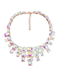 Wholesale Jewelry Square Glass Rhinestone Bold Fashion Women Statement Necklace - Luminous White