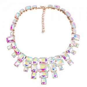 Wholesale Jewelry Square Glass Rhinestone Bold Fashion Women Statement Necklace - Luminous White