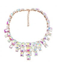 Wholesale Jewelry Square Glass Rhinestone Bold Fashion Women Statement Necklace - Luminous White