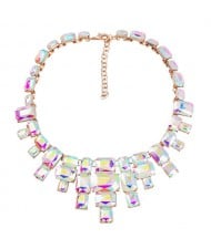 Wholesale Jewelry Square Glass Rhinestone Bold Fashion Women Statement Necklace - Luminous White