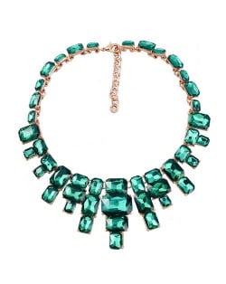 Wholesale Jewelry Square Glass Rhinestone Bold Fashion Women Statement Necklace - Green